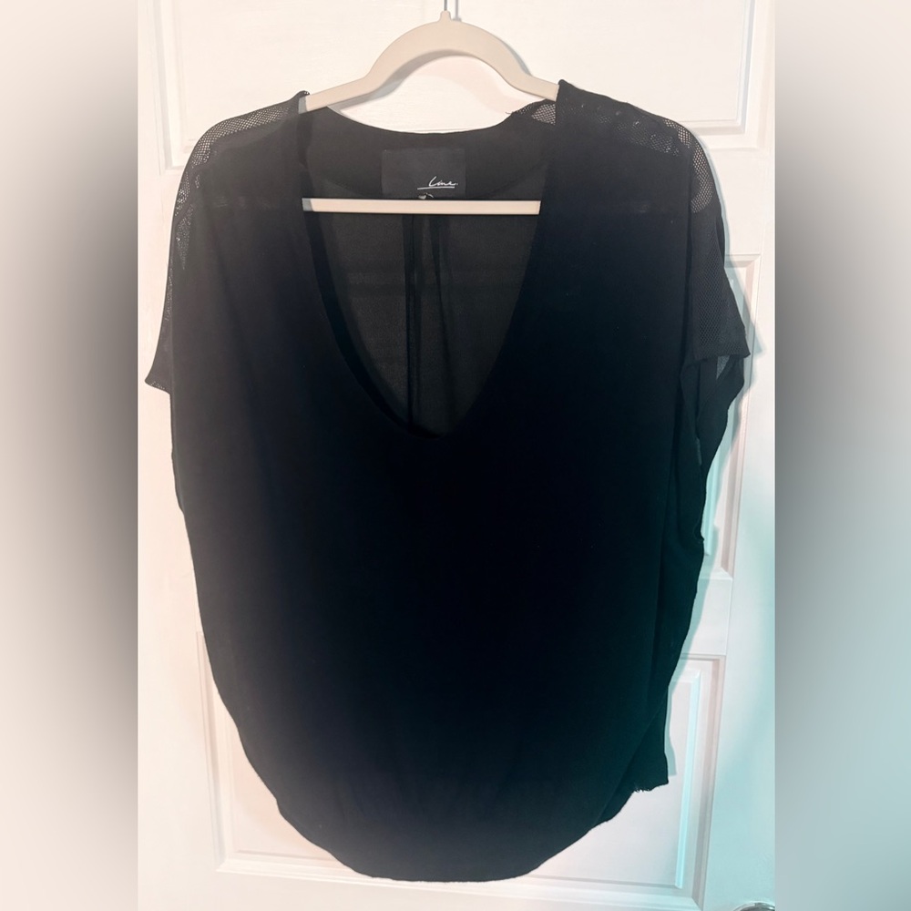 Black Sheer silk V-Neck Tunic Top by Line